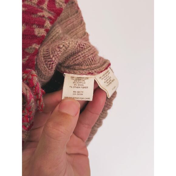 Free People Burnout Rabbit Knit Button Up Cropped Cardigan Medium Red Boho Fairy - Picture 5 of 6